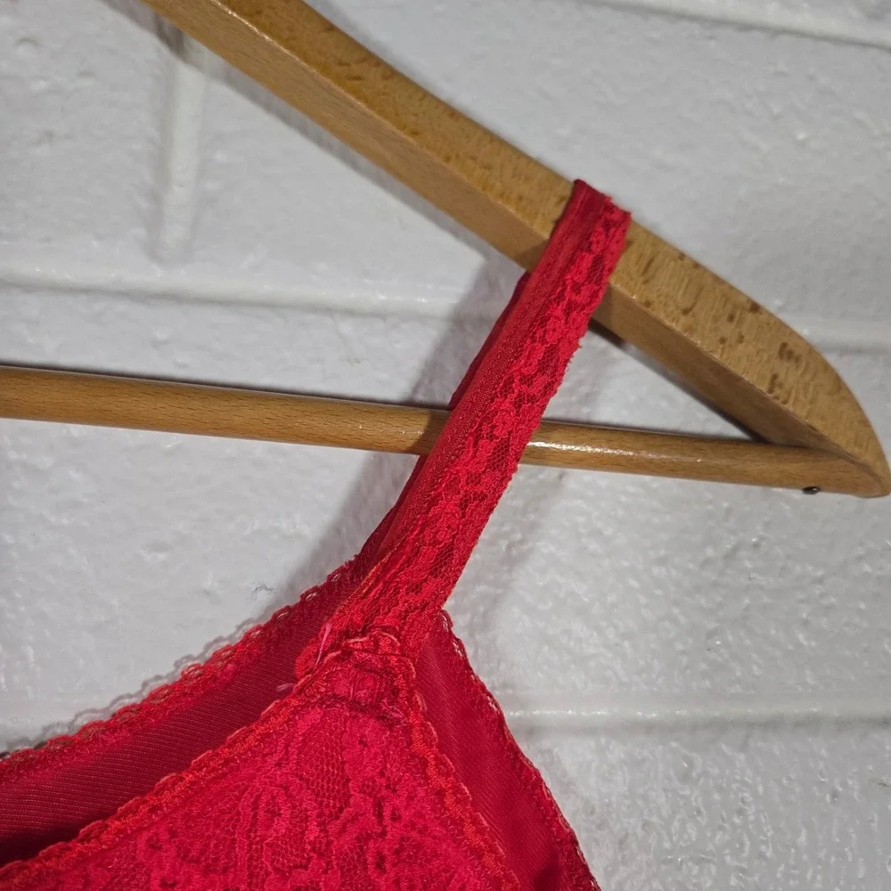 Vtg Tru Maid Red Lace Trim Slip Dress 36 Valentines Romantic Coquette Chemise